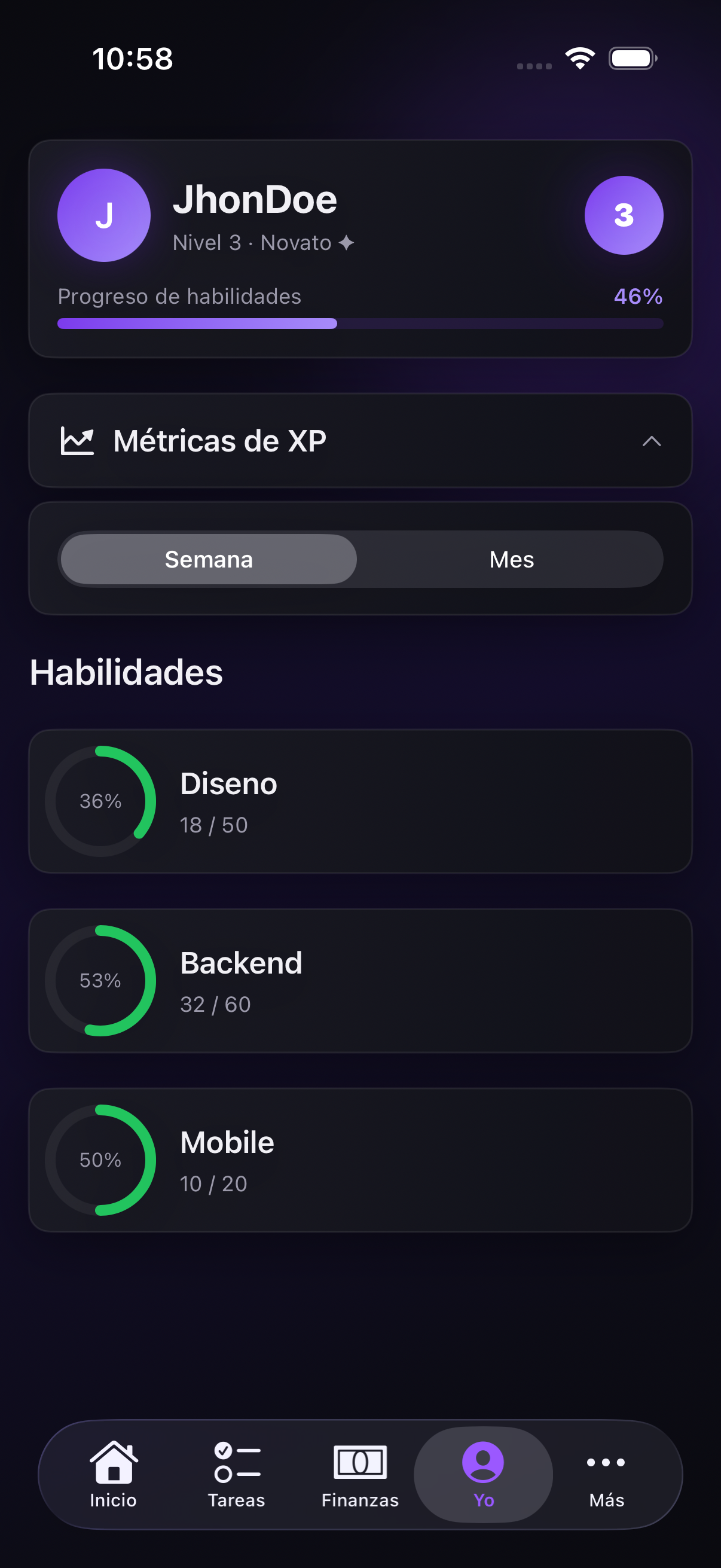 Panel de habilidades